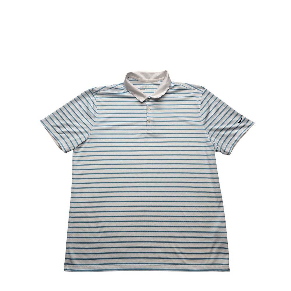 Nike‎ Golf Dri-FIT Striped Polo Shirt Performance White Blue Mens XL